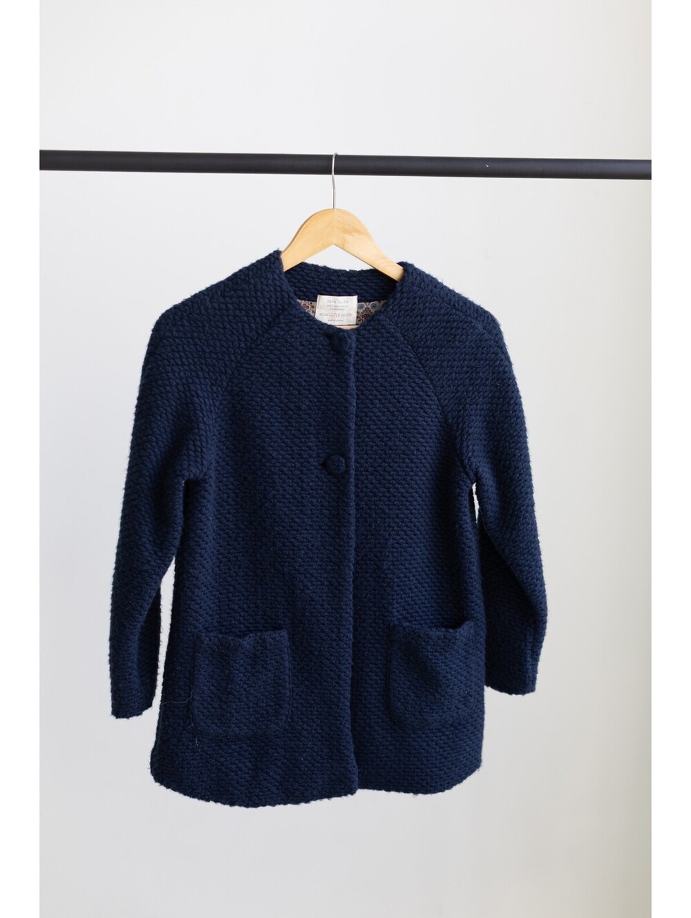 Zara Girls Navy Blue Knit Coat Jacket Floral Lined Size 11/12 152cm